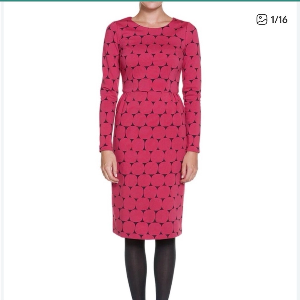 Boden Red Geometric Dot Printed Ponte Dress Long sleeve, Size 6L